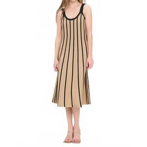 NEW MEET ME IN SANTORINI rib stripe midi dress in beige/black